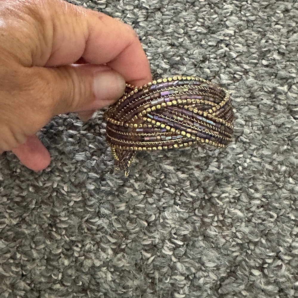 Elegant Gold and Brown Beaded Multi Strand Cuff Bracelet
